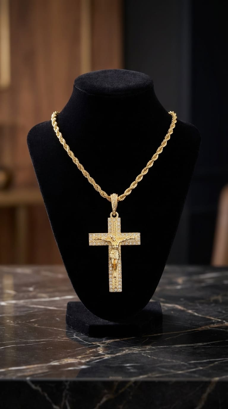 Cadena de Caballero de Tejido Lazo De 60cm 4mn De Grosor Con Dije de Cruz Cristal