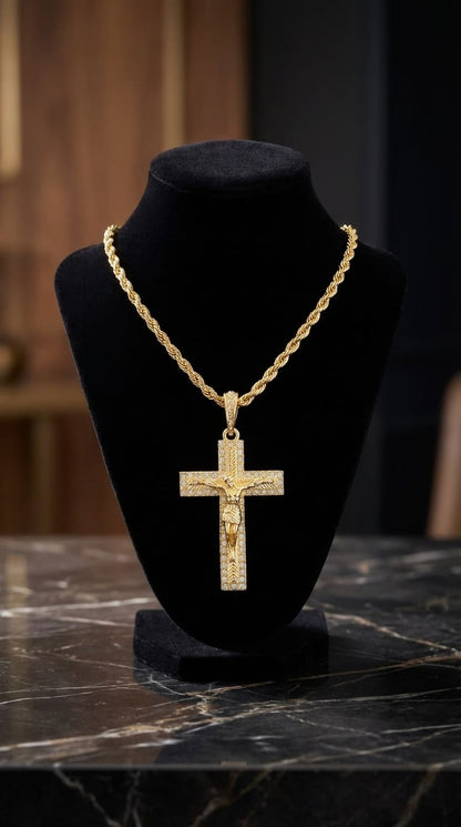 Cadena de Caballero de Tejido Lazo De 60cm 4mn De Grosor Con Dije de Cruz Cristal